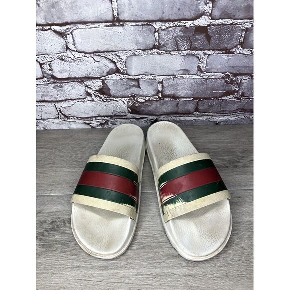 GUCCI Web White Rubber Logo Casual Slides Designer Sandals Men’s Sz 11M US/44EU main image 8